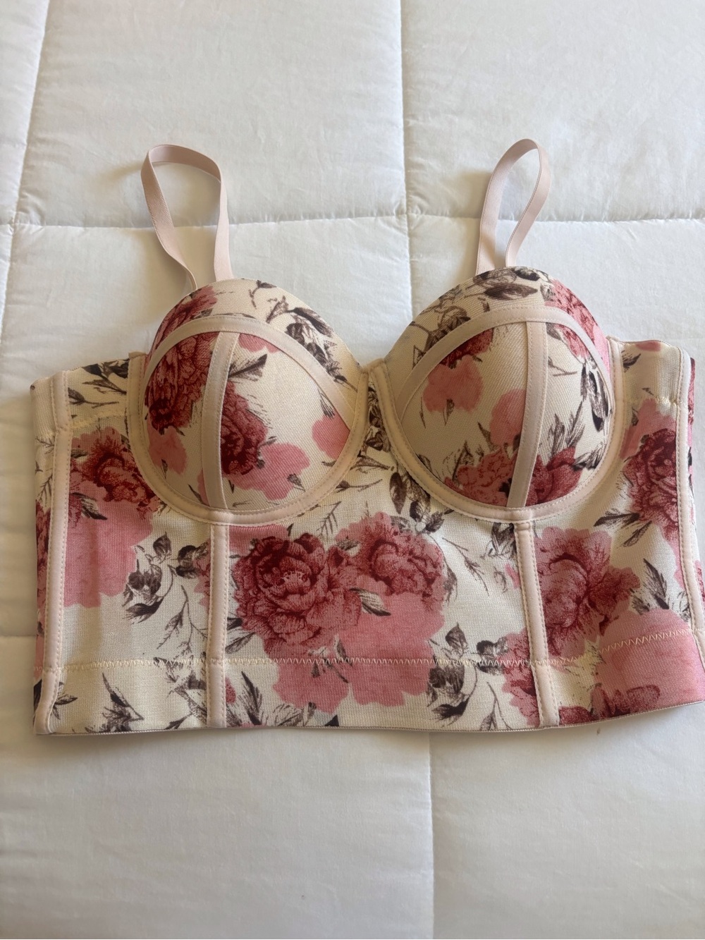 Kaytee Pink and Cream Floral Longline Bustier Top